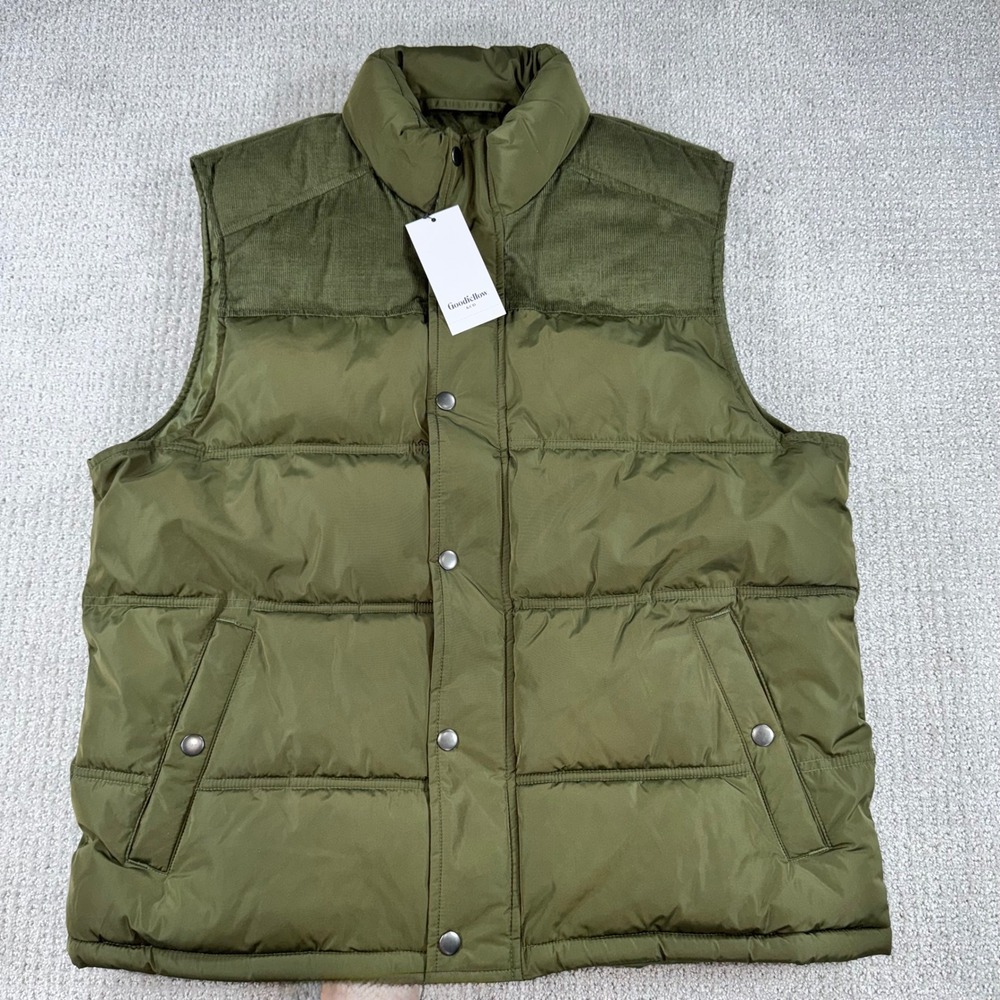 Goodfellow & Co Mens Puffer Vest Olive Green Corduroy Yoke Size L New with Tags